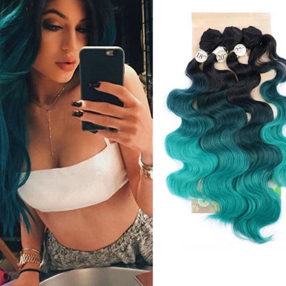 3 Tone Colored Synthetic Hair Extension (Purple/Blue/Grey) Bundles With Closure