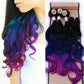 3 Tone Colored Synthetic Hair Extension (Purple/Blue/Grey) Bundles With Closure